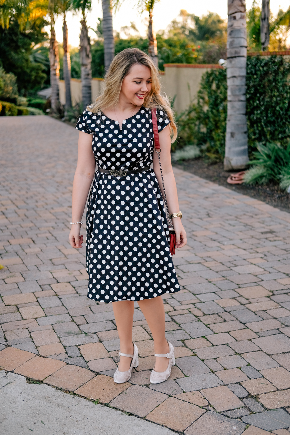 Debora Dahl wearing a black polka dot dress from sammydress