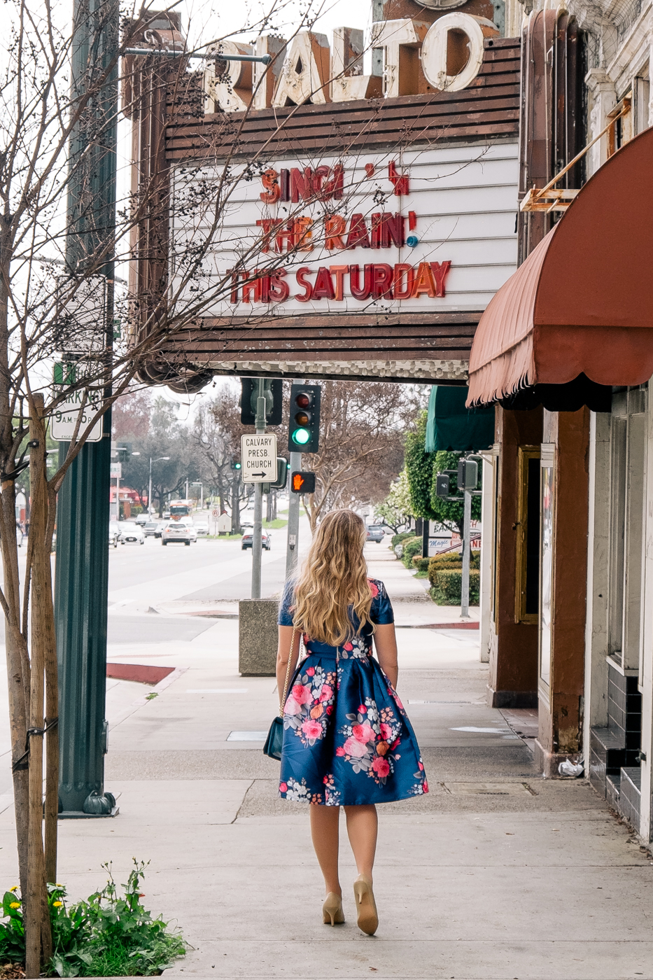 Debora Dahl, Blue dress, Pasadena, lalaland location