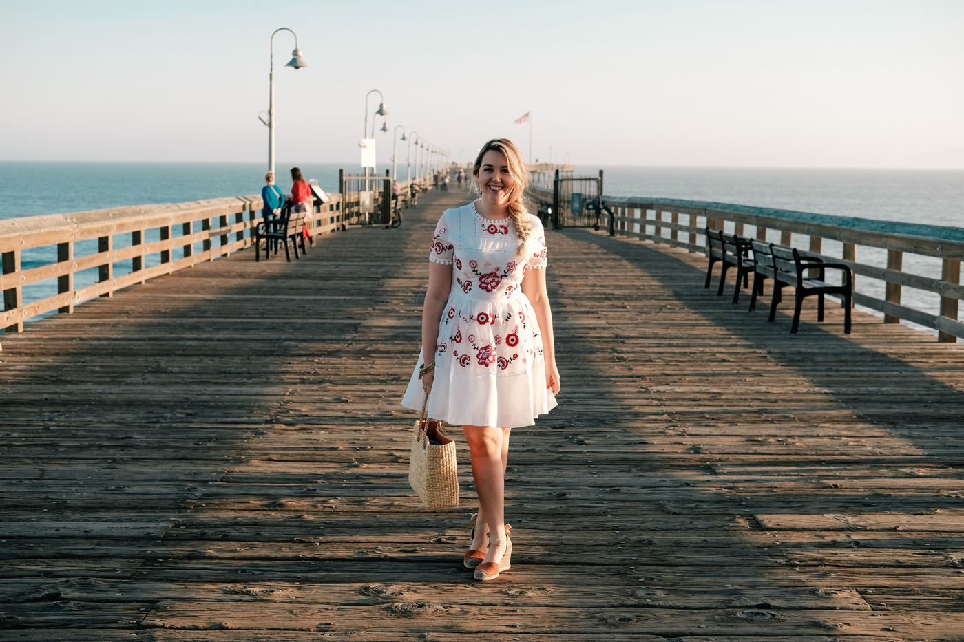 Debora Dahl, Ventura pier, embroidered dress