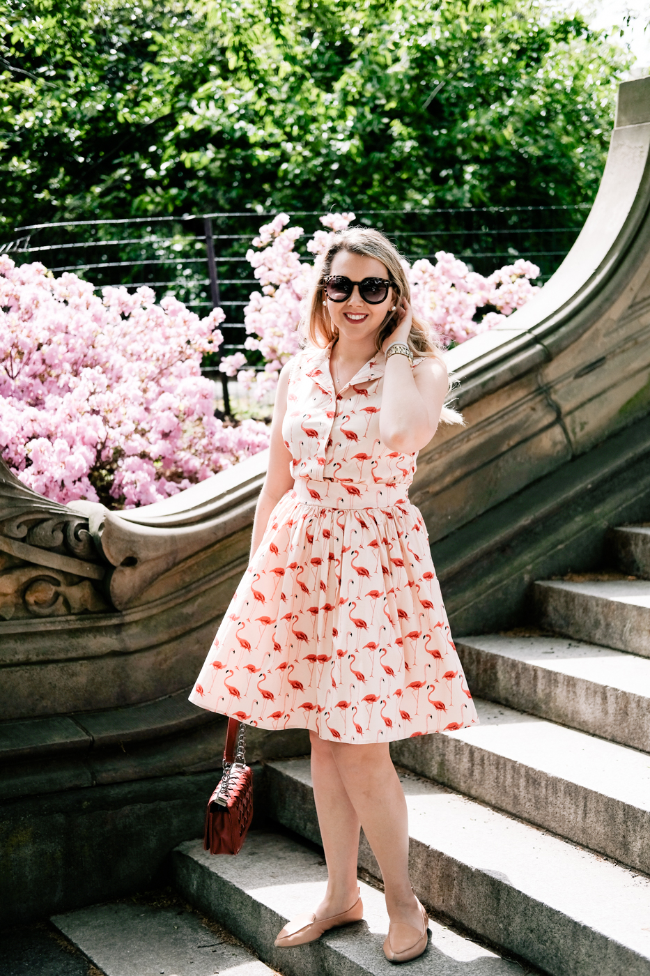Debora Dahl, Central Park, Spring, Flamingo dress
