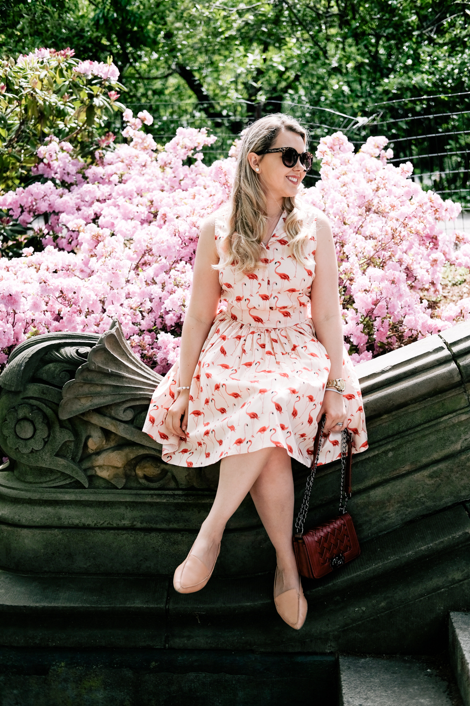 Debora Dahl, flamingo dress, Central Park, spring style!