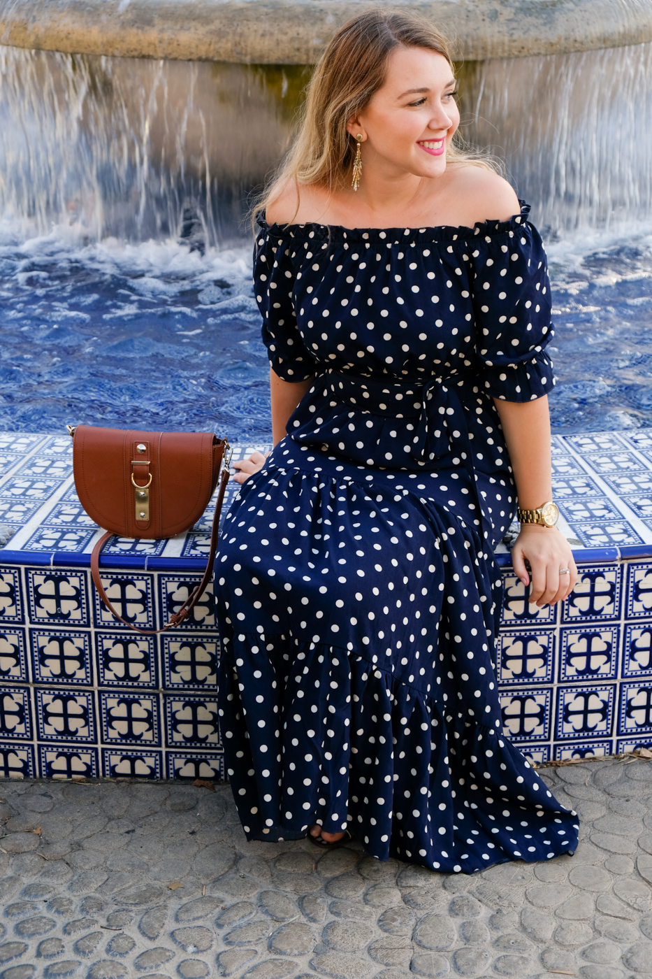 Debora Dahl, off the shoulders polka dot dress