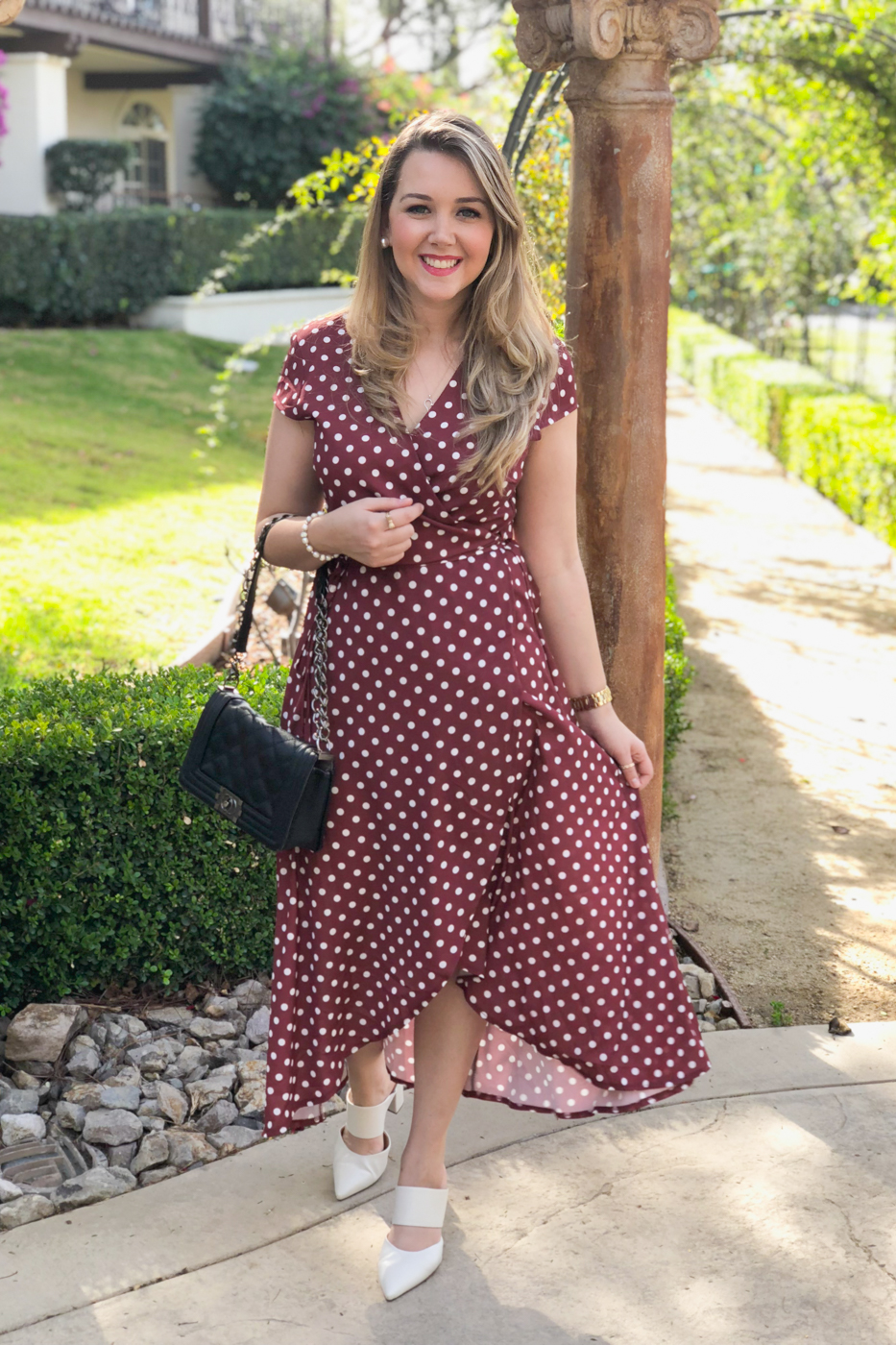 Debora Dahl, red polka dot dress, envelope dress